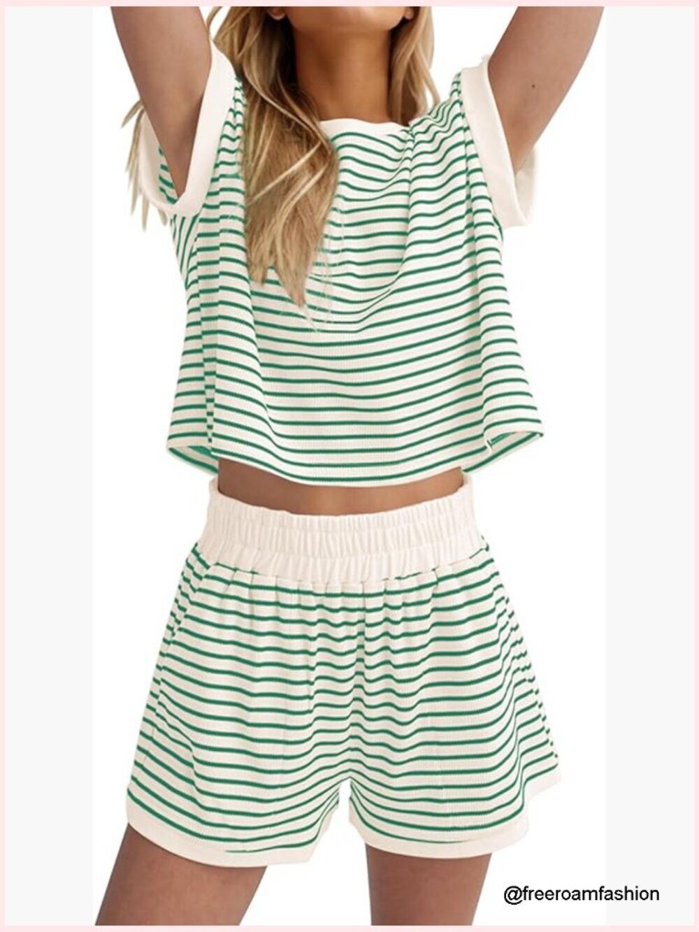 Women's 2 Piece Lounge Set Striped Short Sleeve Tee & Mini Shorts Pajama Set